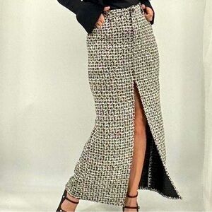 Alice + Olivia Rye Timeless Classic Textured Tweed Maxi Skirt